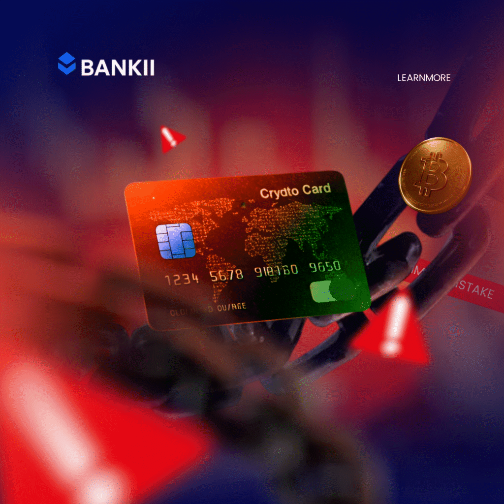 Common Crypto Card Mistakes. Card in a red background with a red caution symbol.